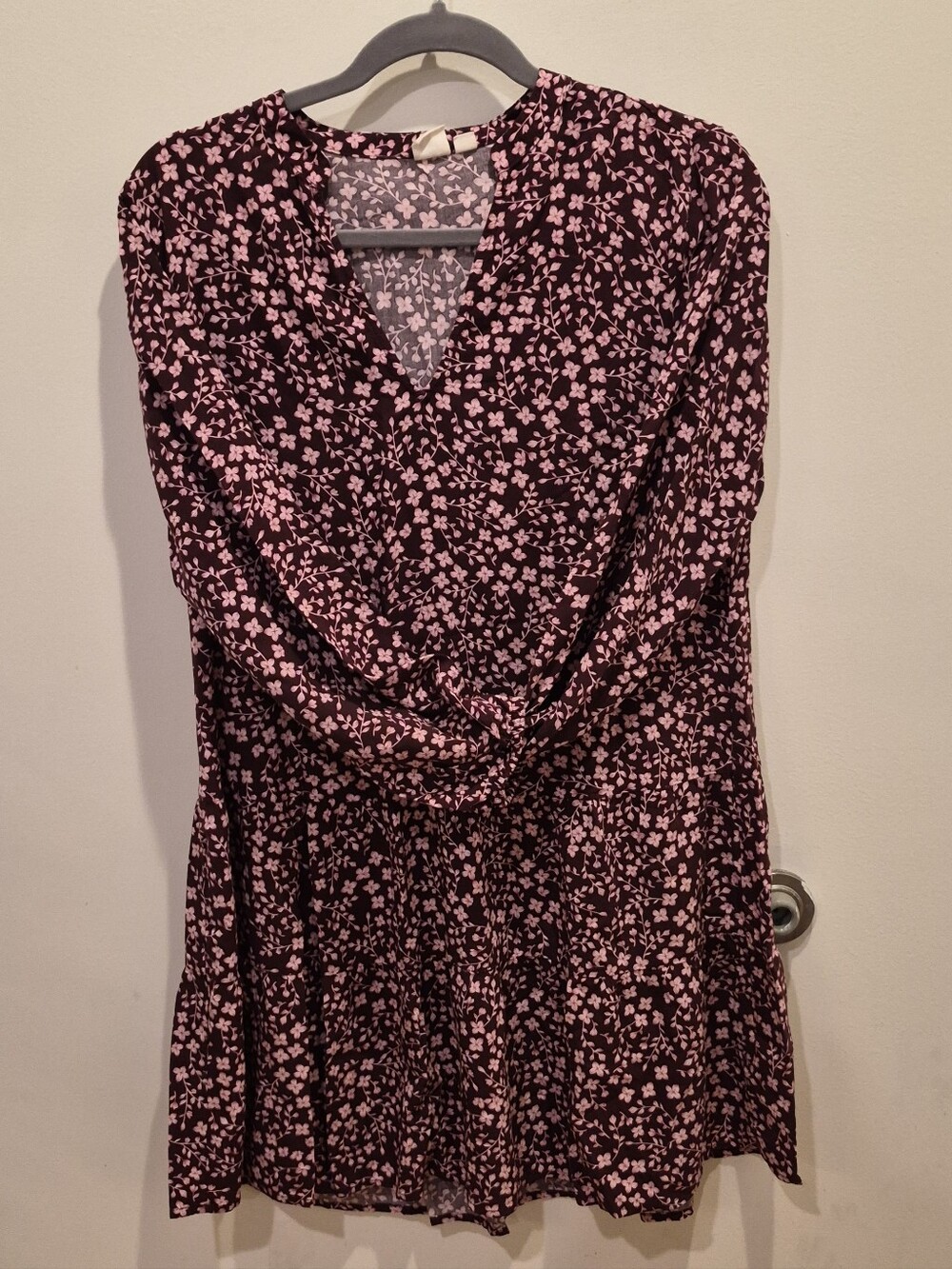 Womens Pink Floral V-Neck Long Sleeve Tunic Top - Picture 2 of 5